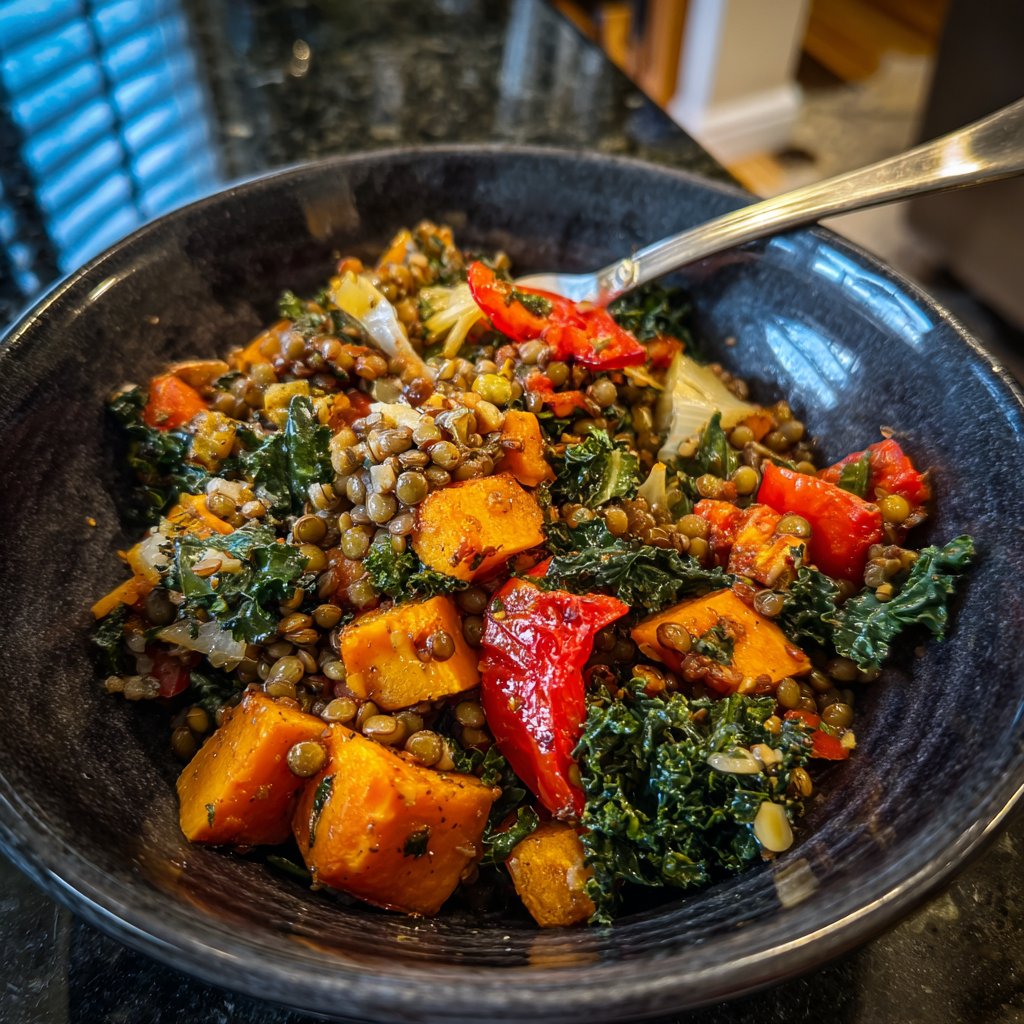 Roasted Veggie Lentil Grain Bowl